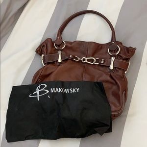 B. Makowsky Large Purse - Brown w/Silver Hardware